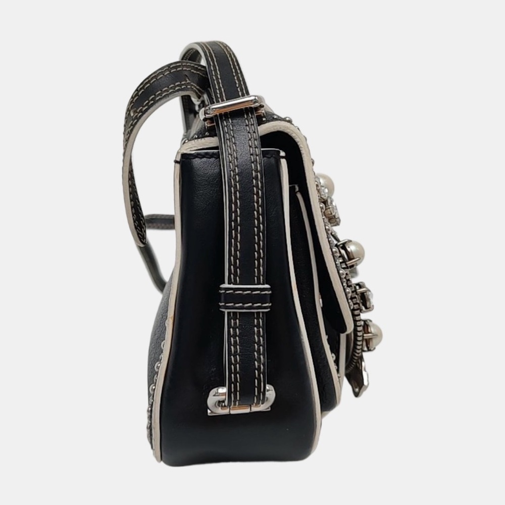 Miu Miu Dahlia Jeweled Buckle Studded Leather Crossbody Bag - Picture 3 of 10